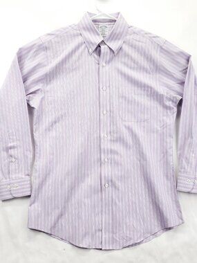 Brooks Brothers 346 Dress Shirt Mens 15.5 2/3 Purple White Slim Fit Non-Iron